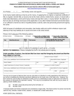 Fill in a Valid Florida Vehicle POA form 82053 Form