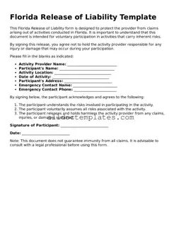 Free Release of Liability Document for Florida State