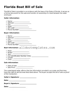 Free Boat Bill of Sale Document for Florida State