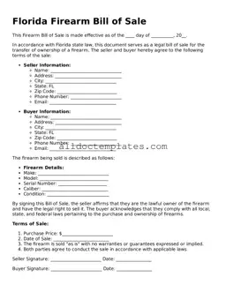 Free Firearm Bill of Sale Document for Florida State