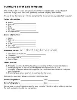 Valid Furniture Bill of Sale Template