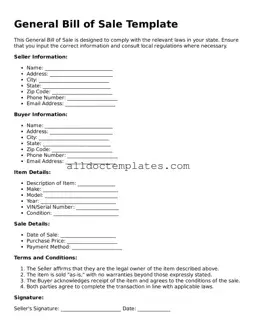 Valid General Bill of Sale Template