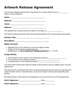 Valid Artwork Release Template