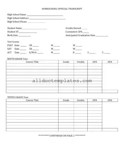 Fill in a Valid High School Transcript Form