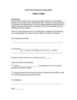 Fill in a Valid Homeowners Association Proxy Form