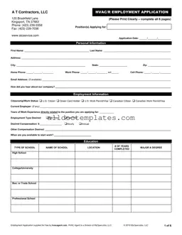Fill in a Valid Hvac Job Application Form