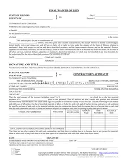 Fill in a Valid Illinois Final Waiver Of Lien Form
