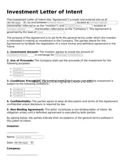 Valid Investment Letter of Intent Template