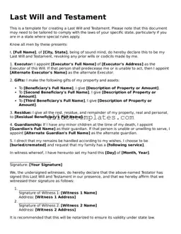 Valid Last Will and Testament Template