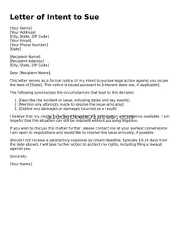 Valid Letter of Intent to Sue Template