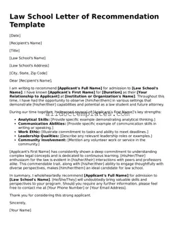 Valid Law School Letter of Recommendation Template