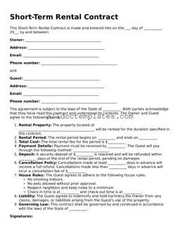 Valid Short-Term Rental Contract Template