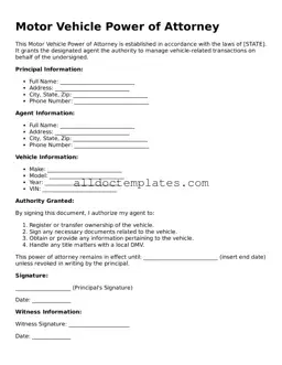 Valid Motor Vehicle Power of Attorney Template