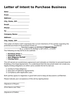 Valid Letter of Intent to Purchase Business Template