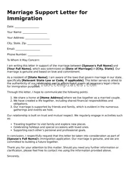 Valid Marriage Support Letter for Immigration Template