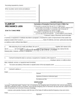 Fill in a Valid Mechanics Lien California Form