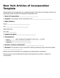 Free Articles of Incorporation Document for New York State