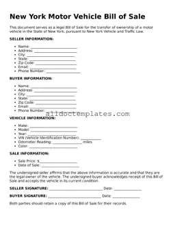 Free Motor Vehicle Bill of Sale Document for New York State