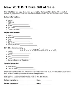 Free Dirt Bike Bill of Sale Document for New York State