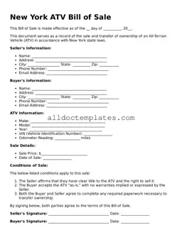 Free ATV Bill of Sale Document for New York State