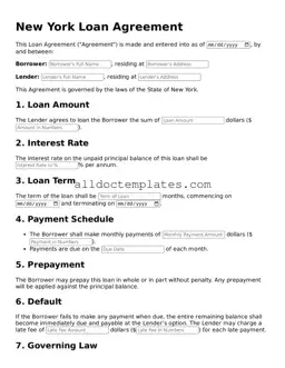 Free Loan Agreement Document for New York State