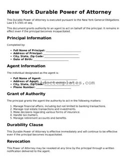Free Durable Power of Attorney Document for New York State