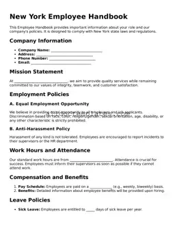 Free Employee Handbook Document for New York State