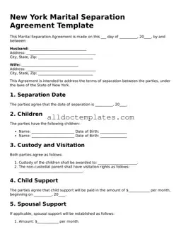Free Marital Separation Agreement Document for New York State
