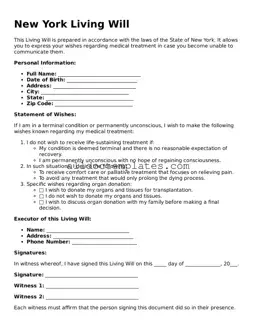 Free Living Will Document for New York State