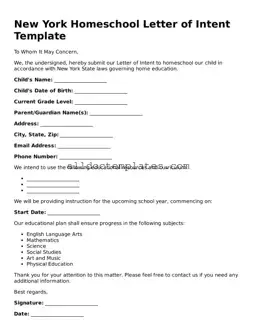 Free Homeschool Letter of Intent Document for New York State