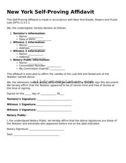 Free Self-Proving Affidavit Document for New York State