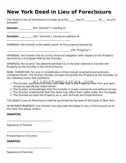 Free Deed in Lieu of Foreclosure Document for New York State