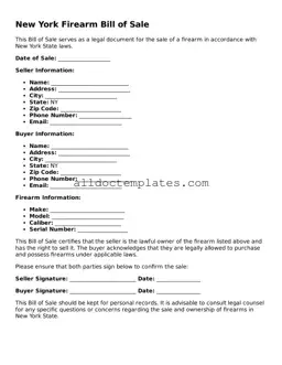Free Firearm Bill of Sale Document for New York State