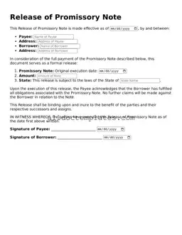 Valid Release of Promissory Note Template