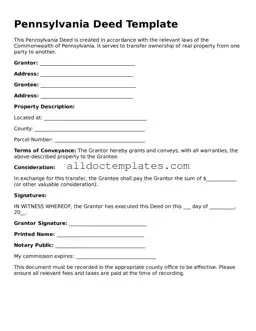 Free Deed Document for Pennsylvania State