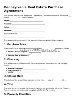 Free Real Estate Purchase Agreement Document for Pennsylvania State