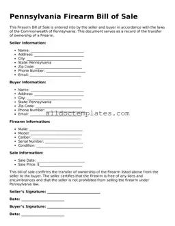 Free Firearm Bill of Sale Document for Pennsylvania State