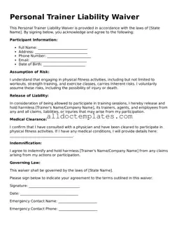 Valid Personal Trainer Liability Waiver Template