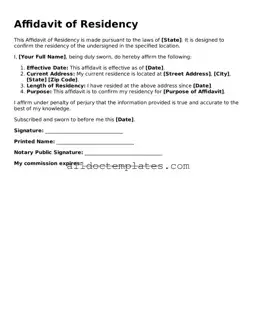 Valid Affidavit of Residency Template