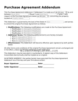 Valid Purchase Agreement Addendum Template