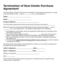 Valid Termination of Real Estate Purchase Agreement Template