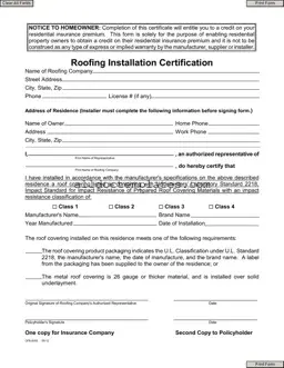 Fill in a Valid Roofing Certificate Form