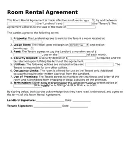 Valid Room Rental Agreement Template