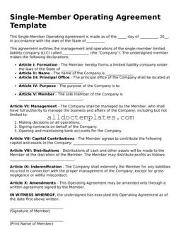 Valid Single-Member Operating Agreement Template