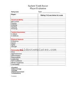 Fill in a Valid Soccer Player Evaluation Form
