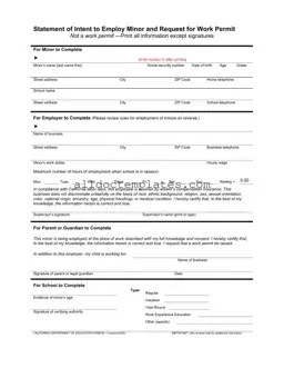 Fill in a Valid Statement of Intent to Employ Minor and Request for Work Permit Form