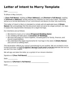 Valid Letter of Intent to Marry Template