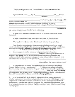 Fill in a Valid Tattoo Shop Artist Agreement Form