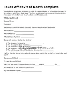 Free Affidavit of Death Document for Texas State