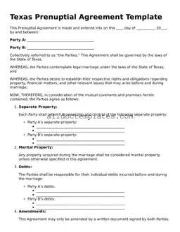Free Prenuptial Agreement Document for Texas State